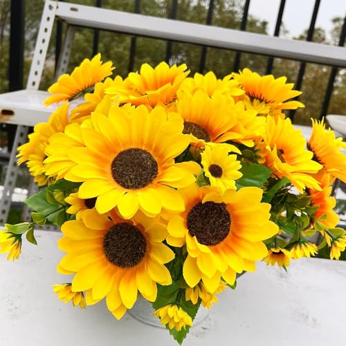 6pcs Artificial Flowers Sunflowers Plastic Artificial Plants with Stems for Wedding Bridal Shower Table Birthday Garden Decor Outdoor UV Resistant Fake Plants