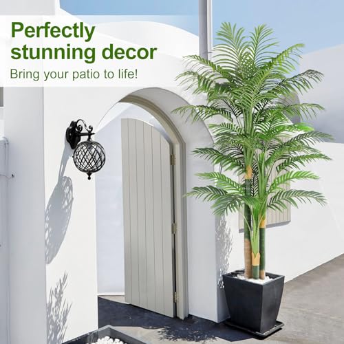7ft Tall Triple Golden Cane Palm Artificial Tree Large Tropical Palm Tree UV Resistant Fake Plant in Pot for Indoor Outdoor Big House Living Room Outside Patio Office Home Decor 1Pack - size: 7ft