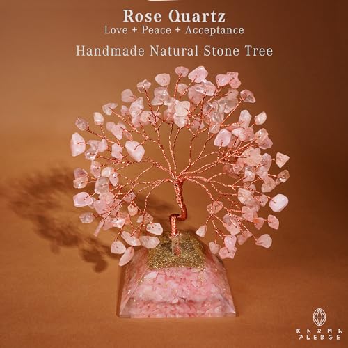Rose Quartz Crystal Tree Good Luck Birthday Gifts for Women Mom Friends Sister Home and Office Desk Decor, Pyramid Base Reiki Healing Stones Chakra Tree of Life for Positive Energy, Money, Sucess - color: Pyramid Base Rose Quartz Crystal Tree