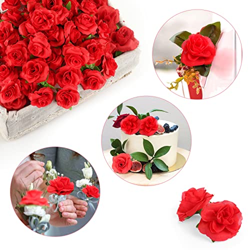 Yinsun 50pcs Mini Red Roses Artificial Flower Heads, 1.57” Fake Rose for DIY Wedding Bridal Shower Baby Shower Party Decoration - color: Red, size: 1.57 Inch