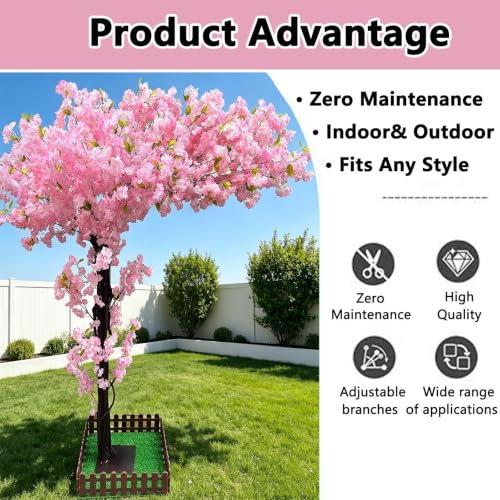 8.2FT Artificial Cherry Blossom Trees Large Pink,Faux Japanese Cherry Blossom Tree,Arbol De Cerezo Artificial Grande,Fake Sakura Tree for Home Decor Indoor Outdoor Garden Party Wedding - color: Pink, size: 8ft 2in