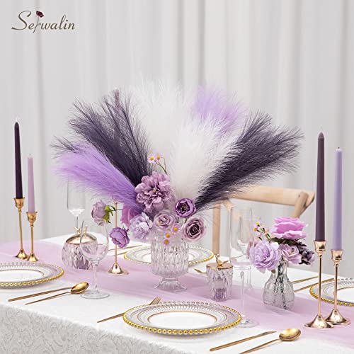 Serwalin Pampas Grass Purple 17 Inch 6pcs, Artificial Lavender White Wedding Room Decor, Faux Pampas Grass Decor Centerpieces Short Vase Filler Mothers Day - color: Purple & Lavender & White, size: 17 Inch 6 Pcs