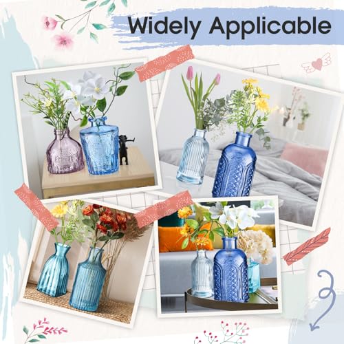 Yaomiao 30 Pcs Vases Bulk Colored Flower Glass Bud Vases Valentine Vintage Colored Glass Bottles Colorful Rustic Embossed for Home Wedding Table Decorations Gifts(Blue Series) - color: Blue Series
