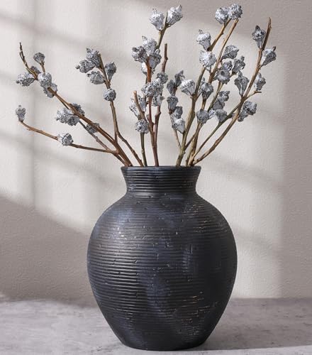 Ceramic Flower Vase Home Decor, 7.4 in Farmhouse Table Vase Retro Vintage Living Room Kitchen Bedroom Decoration Pottery Decorative Vases for Flowers House Shelf Office Desk Dining Entryway, BlackGold - color: 7.4 in - Black Gold