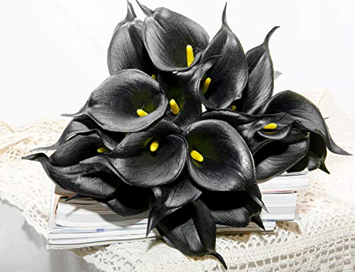 DuHouse 20Pcs Artificial Calla Lily Flower Real Touch Latex Flowers for DIY Wedding Bouquet Party Home Decor (Black) - color: Black, size: 20pcs