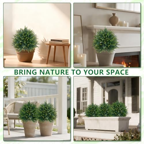 Artificial Cedar Topiary Trees with Ground Spike, 2 Pieces Fake Pine Shrubs Bushes, UV Resistant Faux Evergreen Cypress Tree Plants for Indoor Outdoor Planters Front Porch - color: Cedar Ball
