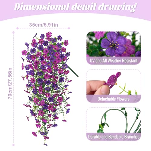 Fake Artificial Hanging Flowers for Outdoors Decoration, 2 PCS Faux UV Resistant Artificial Outdoor Flowers, Fake Plants Look Real Daisy No Fade Spring Decor for Porch Home Patio Balcony and Yard - color: Hanging Flower (Dark Purple Light Purple)