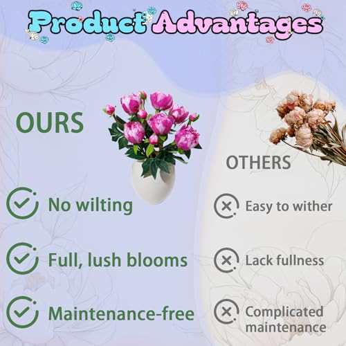 ucky 6PCS Fuchsi Peonies Artificial Flowers, Realistic 2 Heads Silk Peonies with Stems & Buds, 17.51" Faux Peony Bouquets for Wedding Centerpieces DIY Home Table Vase Decor - color: Fuchsi