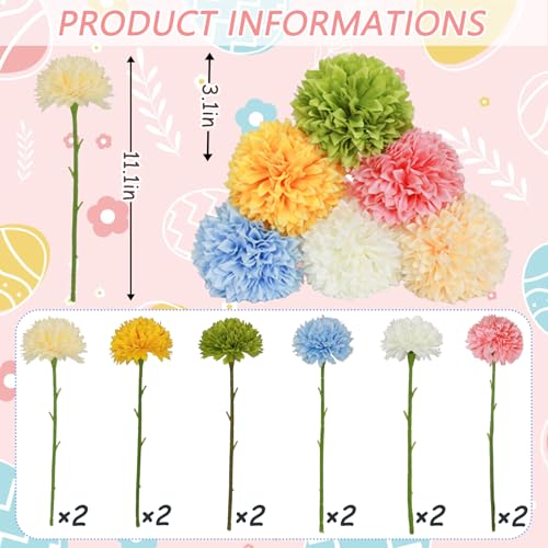 Tinsow 12 pcs Artificial Flowers Easter Faux Ball Chrysanthemum Bouquet Flowers Wedding Bouquet for Spring Home Garden Party Wedding Decoration (Mixed Color) - color: Easter