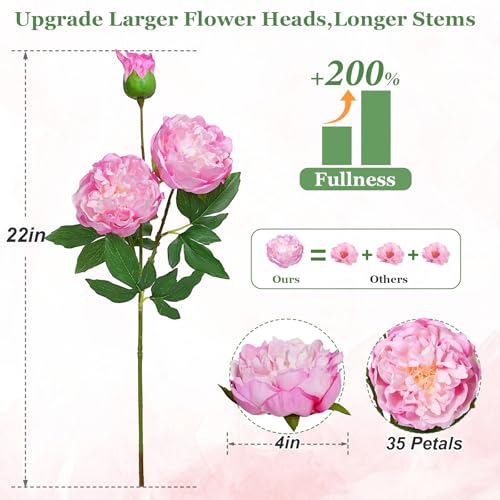 MARTINE MALL 3PCS Real Touch Peonies Artificial Flowers, 22in Pinkish Purple Fake Peonies Artificial Peonies Flowers Latex Large Faux Peony Flowers for Centerpiece Table Wedding Party Home Decor - color: Pinkish Purple, size: 3PCS