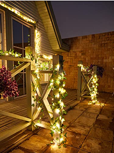 Contatto 2 × 43 Feet Fake Vines with 260 LED Solar Outdoor String Lights, Hanging Fake Ivy Greenery Garland Plants, Artificial Plants, Fake Leaves for Balcony Decor/Outdoor Wall Decor/Garden/Patio - size: 2×43FT Solar Powered
