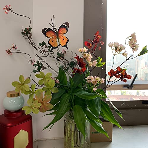 Artificial Butterfly, Silk Butterflys, Butterflies for Crafts for Floral Arrangements, 3D Butterfly Stakes Decor, Christmas Tree Decor, New Year Party Supplies - color: Yellow-5-pcs