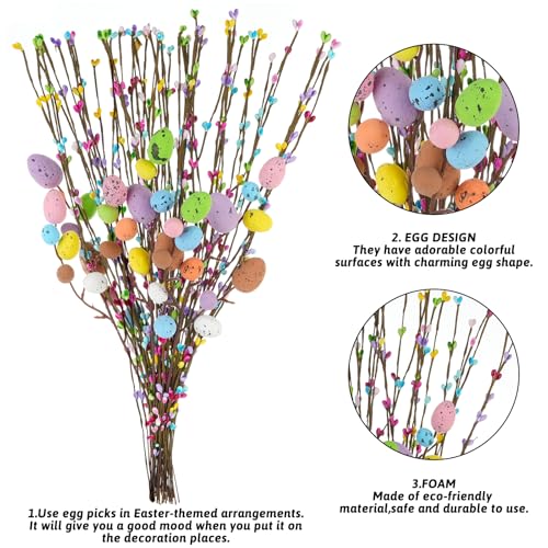 Draupnir 48PCS Artificial Easter Spray Vine, Pastel Easter Eggs and Berries, Easter Egg Twig Branches, Easter Egg Branches for Easter Home Decoration and Flower Arrangement