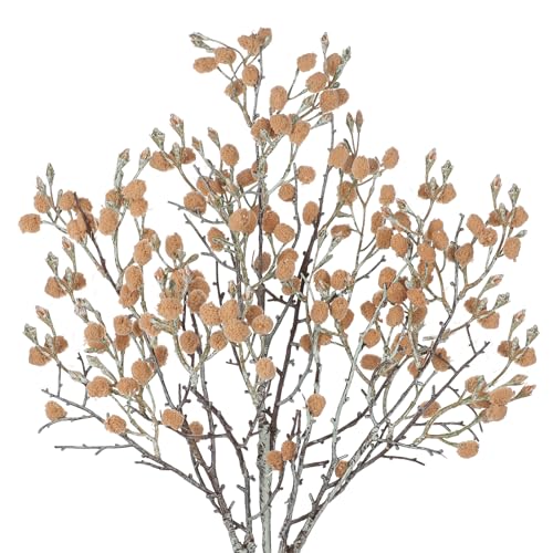 GnFlus 3Pcs Artificial Cotton Branches Fake Flowers for Spring Winter Indoor Boho Decoration,Faux Long Stem Artificial Flowers for Wedding Home Office Bedroom Party Table Centerpieces Decor Brown - color: Cotton - Brown