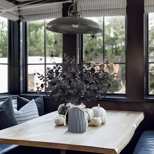 Yen Jean 20PCS Black Halloween Decor Artificial Flowers Bulk - Eucalyptus Stems Branches Decorations for Table Indoor Centerpieces Party Supplies - style: Black