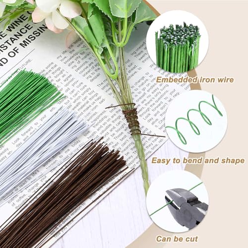 MECCANIXITY 100pcs Light Green Floral Wire Stems Bendable 0.35mm 28 Gauge Florist Wire for Artificial Flower Making Crafts Wreaths Supplies - color: Light Green, size: 0.35mm