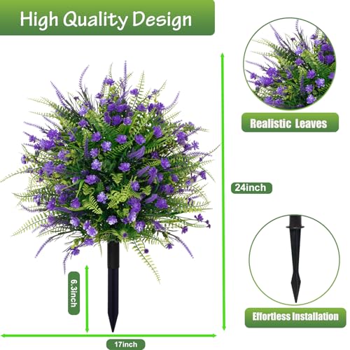 Artificial Boxwood Plants Outdoor with Stake,Set of 2 Artificial Topiary Ball Flowers Faux Shrubs Bushes with Spike, UV Resistant Fake Flowers Ball Tree for Planter Filler Garden Front Porch D17 - style: Spring