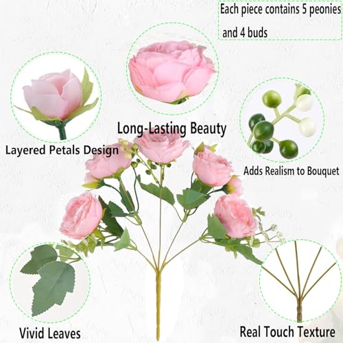 Peonies Artificial Flowers 12 Bundles Pink Flowers Bouquet, Lifelike Silk Fake Peonies with Stems for Home Table Centerpieces, Wedding, Party & DIY Bridal Floral Arrangements (Light Pink) - color: Light Pink