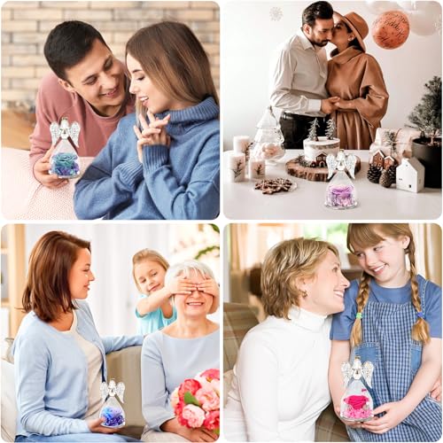 Miofula Gifts for Mom Birthday Gifts for Women, Preserved Flowers Rose in Glass Angel Figurines, Fresh Flowers for Delivery Anniversary Forever Real Roses Gifts for Mothers Grandma Her Wife Girlfriend - color: White+blue