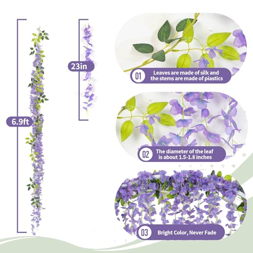 ARTKAIKE Artificial Flowers Garland for Home Decor, Fake Wisteria Vine Silk Hanging Plant Flower for Room Bathroom Wall Kitchen Bedroom Garden Outdoor Wedding Decor (4, Light Purple) - color: Light Purple