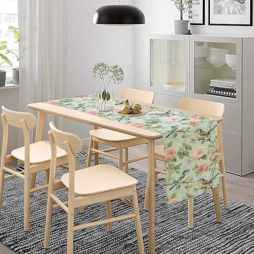 Spring Bird Floral Table Runner,Birds Table Runner Burlap Table Decoration for Seasonal Home Kitchen Dining Dinner Indoor Holiday Farmhouse Decor 13x36 in - color: Bird_14, size: 13x36inch