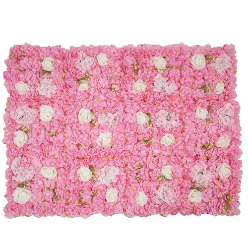 12Pcs Artificial Flower Wall Panel 3D Floral Backdrop Walls15 X 15" Flower Wall Decor Panel Flower Backdrop for Party Home Background Decor, Pink - color: Pink