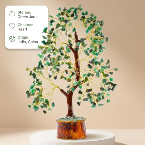 ANAYA AGATE Green Jade Crystal Trees for Home Decor, Office Desk Decoration, Chakra Healing Crystals and Stone for Positive Energy, Money, Good Luck, Tree of Life Spiritual for Women and Mom - color: Green Jade Golden Wire