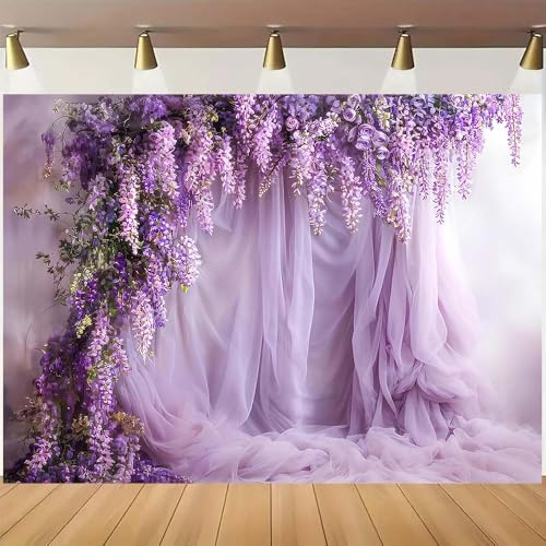 Purple Lavender Curtain Photography Background Lavenders Backdrops Curtain for Parties Backdrop Lavender Tulle Decor for Birthday Party Wedding Bridal Shower Floral Backdrop(Purple, 9x6feet) - color: Purple, size: 9x6feet