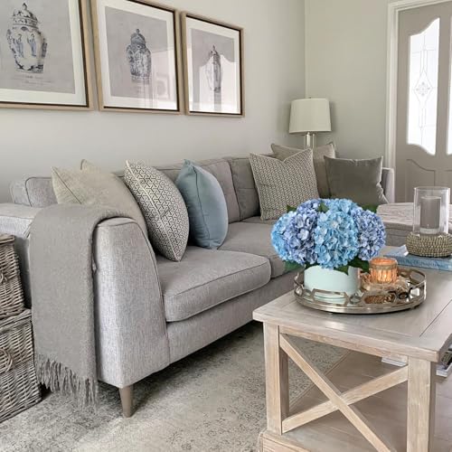 JINWOE Retro Blue Silk Artificial Hydrangeas Flowers, 4PCS 21" Vintage Large Lifelike Faux Flowers, Full Fake Flowers for Outdoor Porch Bouquet Table Centerpieces Wedding Home Indoor Baby Showers - color: Grey Blue