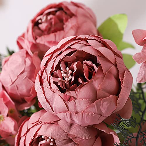 Duovlo Artificial Peony Silk Flowers Fake Flowers Vintage Wedding Home Decoration,Pack of 1 (Rosy Brown) - color: Rosy Brown