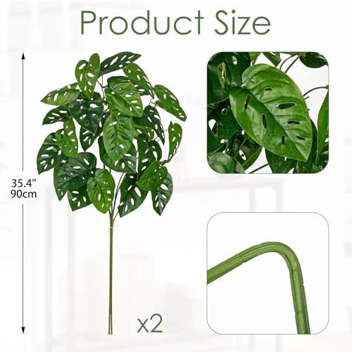 Artificial Greenery Stems Monstera Plants - 6 Pcs Faux Monstera Leaves Branches 35.4" Long Fake Green Plant Leaf Artificial Tropical Plant for Vase Filler Decor Indoor Outdoor Home Centerpieces - color: Moss Pole