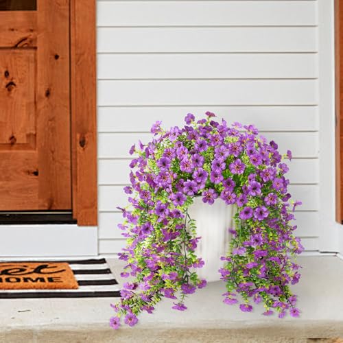 ZFProcess Artificial Hanging Flowers Plants for Outdoor Spring Summer Decoration, 2PCS Faux Silk Daisy UV Resistant Look Real for Outside Home Indoor Planter Porch Garden Yard Decor(Purple) - color: A Purple
