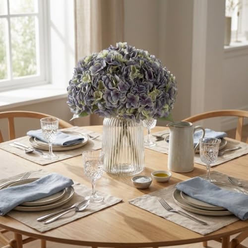 2Bouquets Artificial Fake Flowers Plants Silk Hydrangea Arrangements Wedding Bouquets Decorations Plastic Floral Home Kitchen Garden Party Festival Bar DIY (Bluish Green) - color: Bluish Green