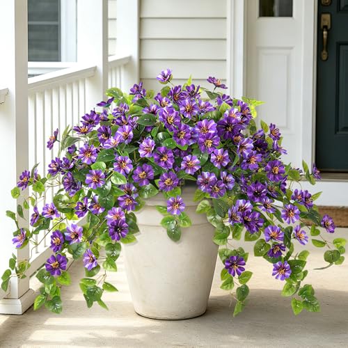 Hrobek Fake Artificial Flowers Hanging for Outdoors Decor, 2 Bundles UV Resistant Faux Silk Flowers for Planters Porch Patio Window Yard Balcony Fence Decoration - color: Purple, Light Purple-1