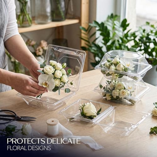 Royal Imports 50 Pack Clear Plastic Flower Box for Corsage, Boutonniere, Rose, Orchid Prom Wedding Craft Container 6x5x4