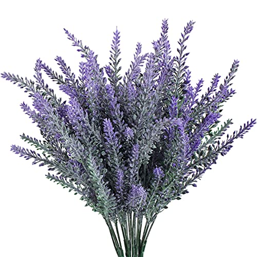 GTIDEA 16pcs Artificial Lavender Artificial Flowers Fake Lavender Faux Purple Flocked Plastic Flowers Plants for Home Wedding Kitchen Garden Patio Window Centerpieces Indoor Outdoor Décor