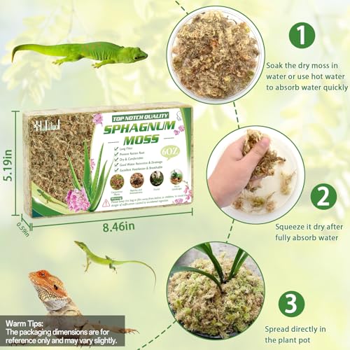 Halatool 6OZ Natural Sphagnum Moss for Plants 8 QT Premium Peat Moss Dried Long Fiber Orchid Moss for Orchid Repotting Carnivorous Succulents Garden Flowers Crafts Terrarium and Reptiles - size: 8 qt (0.4 lbs)