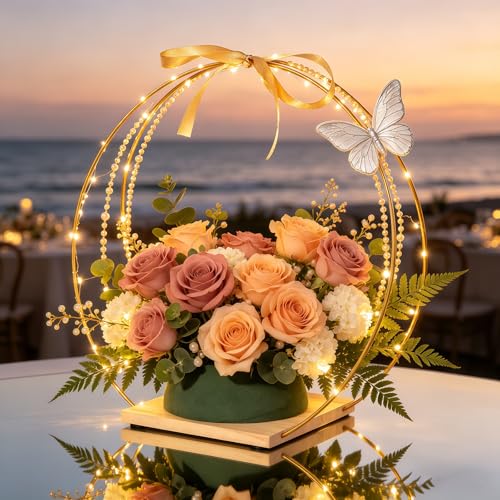 16Pack Double Floral Hoop Centerpiece for Tables 12'' Double Metal Floral Hoop Centerpieces with Stand Metal Rings for DIY Centerpiece with Foam for Table Decor Wedding Birthday Wreath Craft Party - size: 12'' Double Hoop-8 Sets