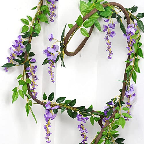 Wisteria Garland 5pack 33Ft Artificial Fake Wisteria Vine Hanging Flowers Fake Vines Plants (Purple) - color: Purple
