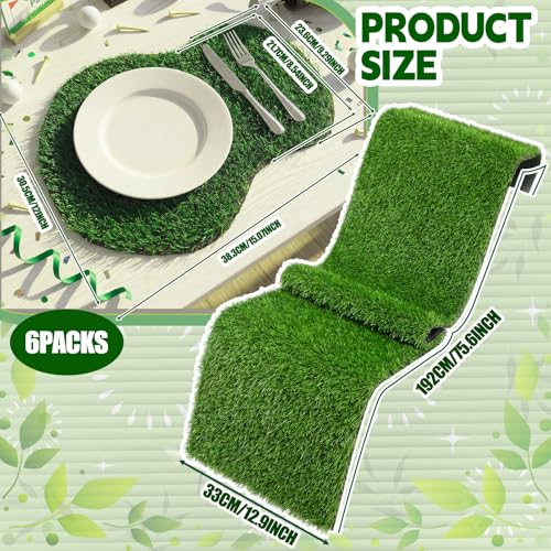 Gilprop 7 Pcs Golf Artificial Grass Placemats Table Runner Set Golf Artificial Mat Green Fake Grass Table Runner Centerpiece Placemat Sport Theme Party Decoration for Wedding Baby Shower Golfs Lover