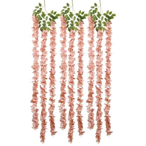 IPOPU Champagne Wisteria Hanging Flowers Garland 6.4FT Wisteria Garland Hanging Flowers for Decoration for Wedding Arch, Backdrop, Garden Party Decor, 3 PCS (Champagne) - color: Champagne