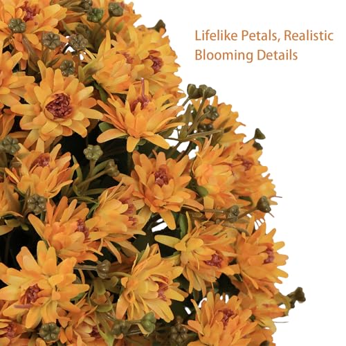 24” Artificial Flowers for Outdoors, Set of 2- UV Resistant Look Real Faux Orange Mums with Cement Pots, Realistic Fake Plastic Plants for Front Porch Planter Entryway Indoor Decor - color: Daisy Autumn Yellow