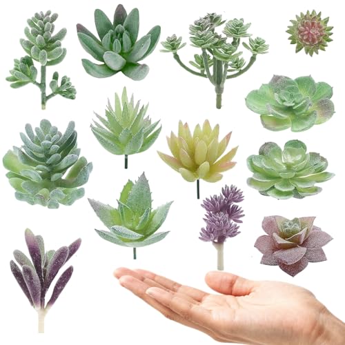 Artificial Succulent Plants with No Pot, 13 Pc Small Fake Plants Faux Succulents Unpotted for Lotus Landscape Decorative Garden Arrangement Decor DIY,Green Yellow Purple - color: 13pc