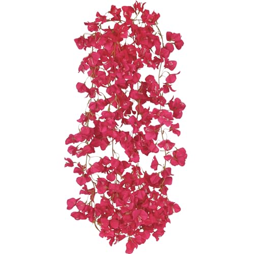 2 Pcs Artificial Bougainvillea Flowers Garland Fake Silk Bougainvilleas Vines Trailing Rose Red Faux Hanging Flowers Plants Bougainvillea Artificial for Porch Wedding Arch Spring Summer Decor - color: Rose Red