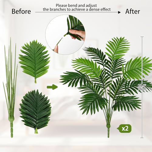 2PCS Artificial Palm Plant 30" Fake Tropical Areca Palm Leaves Bushes Tree Leaf Large Faux Greenery Stem Shrubs for Indoor Outdoor Home Garden Arrangement Jungle Safari Wedding Party Decor, 12 Leaves - color: Areca Palm, size: Bushes