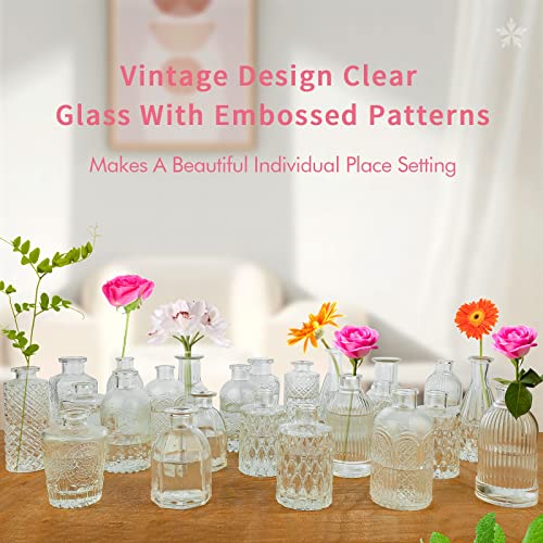 Vintage Flower Vase Set of 24, Clear Glass Bud Vases for Decor, Wedding, Party - color: Clear-24