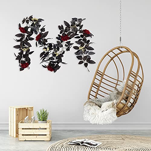 TITA-DONG 70.9 Inch Halloween Red Rose Vine Fake Floral Wall Hanging Ornaments, Artificial Rose Vine Fake Flower Plants,Black Silk Flower Garland for Halloween Decor(#1)