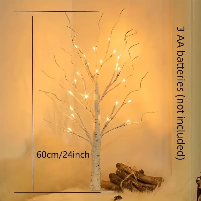 PEIDUO Artificial Tree for Christmas Decorations, 2FT Birch Tree with LED Lights, Warm White Fairy Lights Spirit Tree Lamp for Home Indoor Tabletop Centerpiece, Battery Powered, Timer - style: Birch Tree