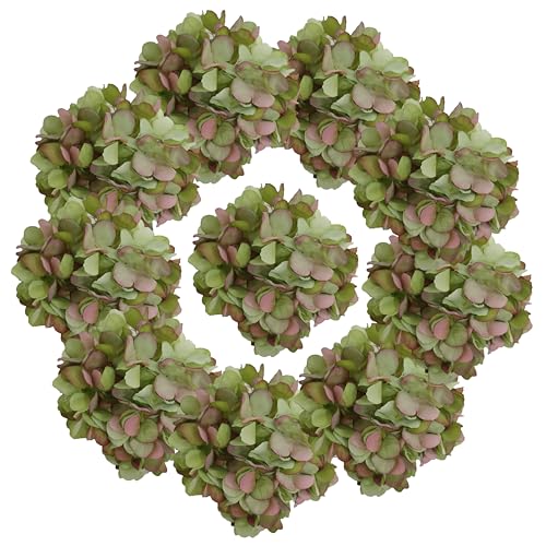 7.1''Green Silk Hydrangea,10 Pcs Artificial Silk Hydrangea Heads,81 Petals Faux Hydrangea Flowers Heads with Stems for Home Wedding Baby Shower Decor(Green) - color: Green
