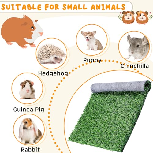 Kigley 4 Pcs Artificial Grass Guinea Pig Pee Pads Reusable 18 x 14 Inch Rabbit Grass Mat Washable Turf Fake Grass Replacement Pad for Potty Training Bunnies Chinchillas Puppies Small Pets